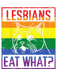 Lesbians Eat What Cat Funny Humor Pun LGBTQ Pride Flag Women T-Shirt