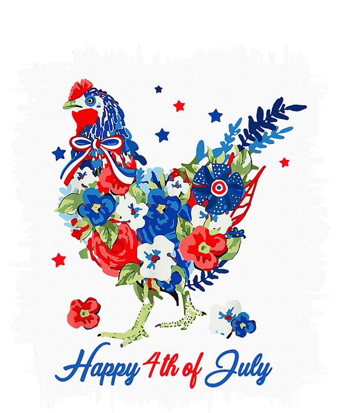 Happy 4th Of July Floral Chicken Flowers Patriotic Usa Flag T-Shirt