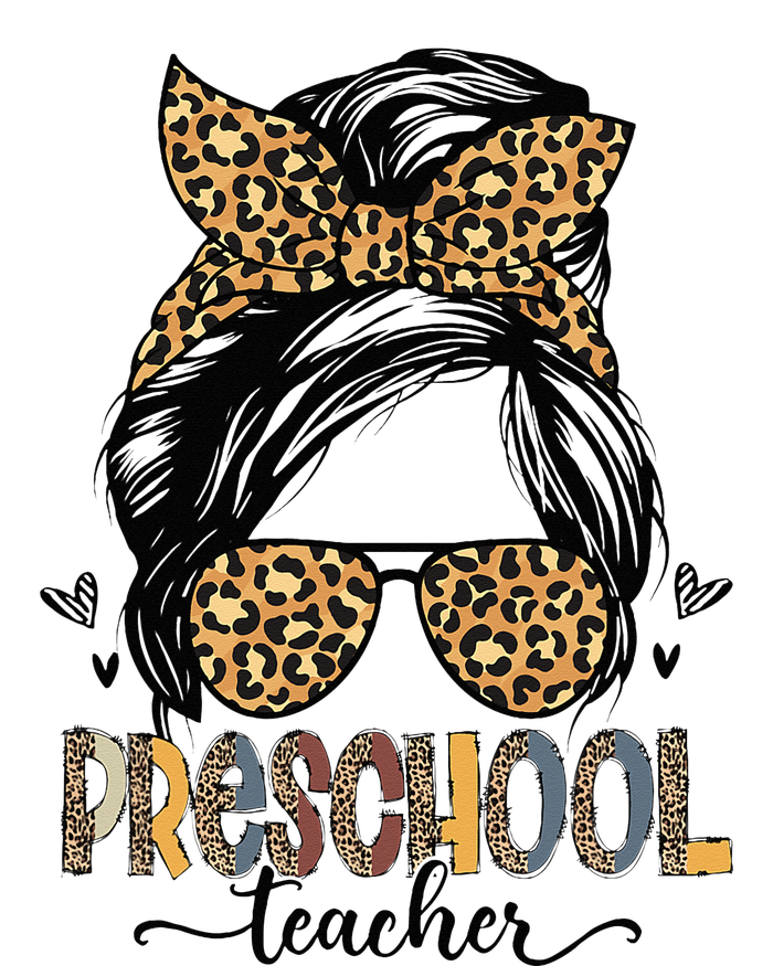 Funny Preschool Teacher Messy Bun Leopard Back To School Softstyle Adult Sport Polo