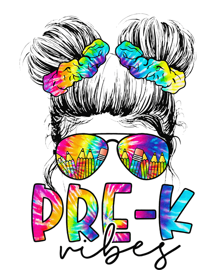 Pre K Vibes Messy Bun Back To School First Day Tie Dye V-Neck T-Shirt