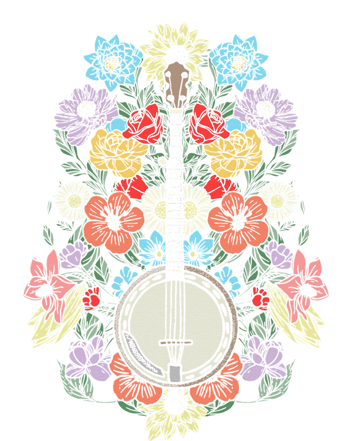 Banjo Flowers Vintage Stringed Bluegrass Folk Floral Design Kids T-Shirt