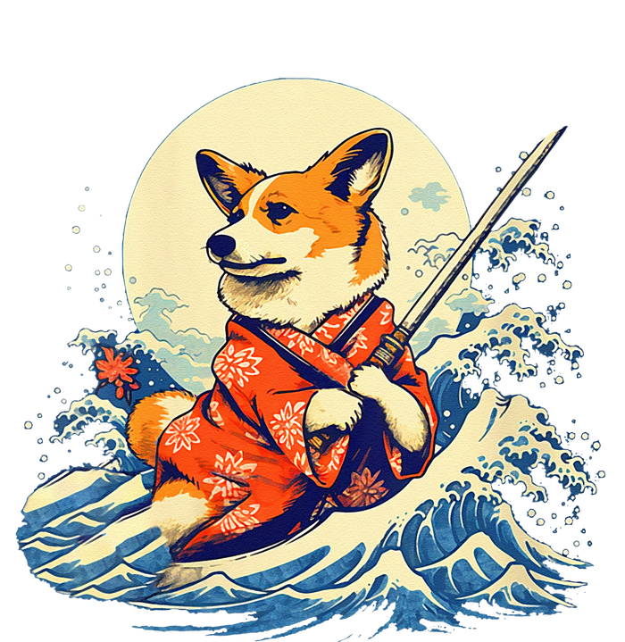 Funny Corgi Dog Japanese Grand Wave Ukiyoe Art Samurai Ninja Grommeted Golf Towel