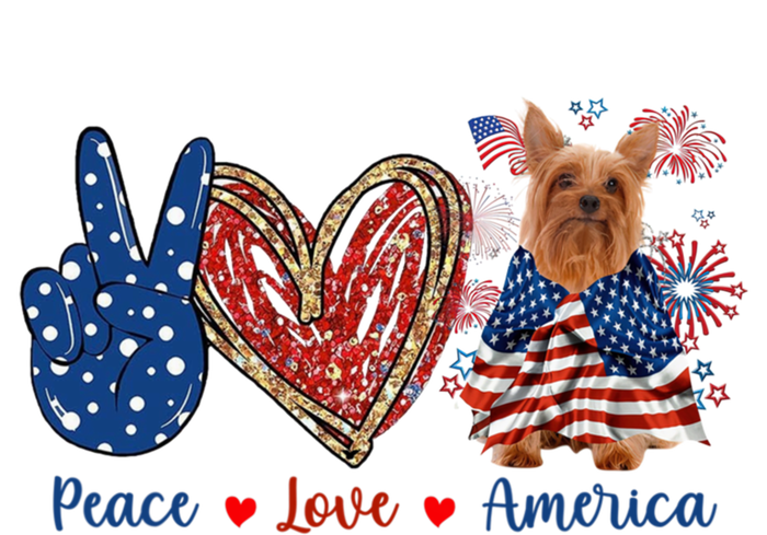 Peace Love Silky Terrier Dog Patriotic America Flag 4th July Funny Gift T-Shirt