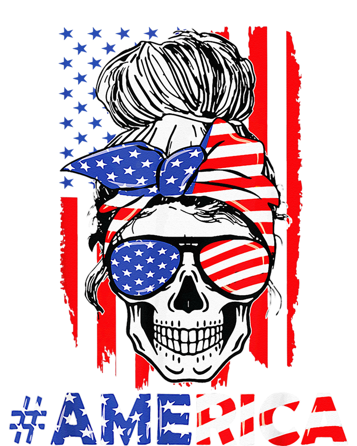 Merica Messy Bun Skull 4th Of July American Flag Patriotic Baby Bodysuit