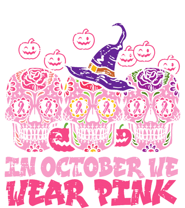 In October We Wear Pink Sugar Skull Halloween Breast Cancer Women's Racerback Cropped Tank