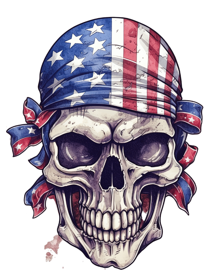 America Flag Pirate Skull USA Patriotic 4th July Skeleton Striped Beanie with Solid Band