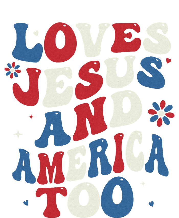 Retro Loves Jesus And America Too God Christian 4th Of July T-Shirt