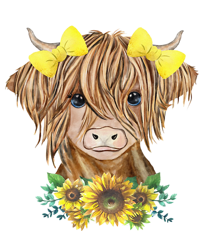 Highland Cow With Sunflowers Baby Long Sleeve Bodysuit