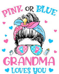 Pink or Blue Grandma Loves You Gender Reveal Messy Bun T-Shirt