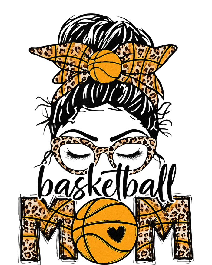 Women Basketball Mom Game Day Messy Bun Leopard Bleached Adult ChromaSoft Performance T-Shirt