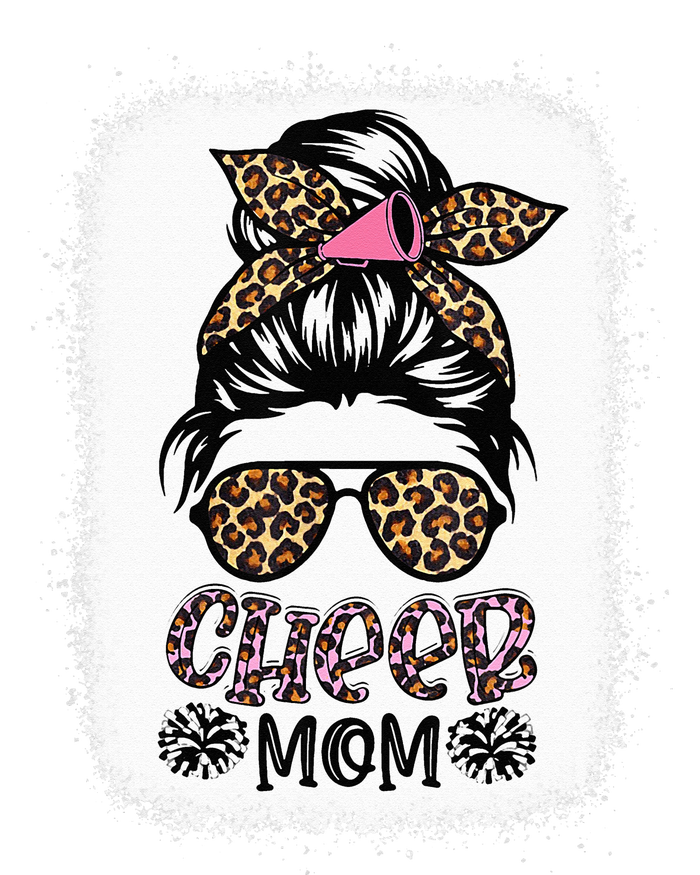 Cheer Mom Leopard Messy Bun Cheerleader Bleached Mothers Day T-Shirt