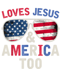 Loves Jesus and America Too Retro God Christian 4th of July T-Shirt