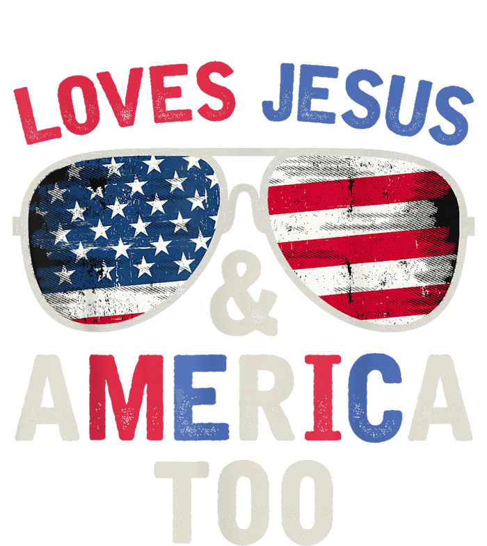 Loves Jesus and America Too Retro God Christian 4th of July T-Shirt