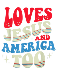 Loves Jesus and America Too God Christian 4th of July Retro Flat Bill Trucker Hat