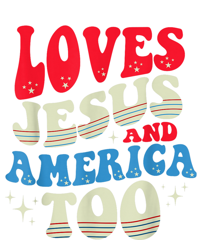 Loves Jesus and America Too God Christian 4th of July Retro Flat Bill Trucker Hat