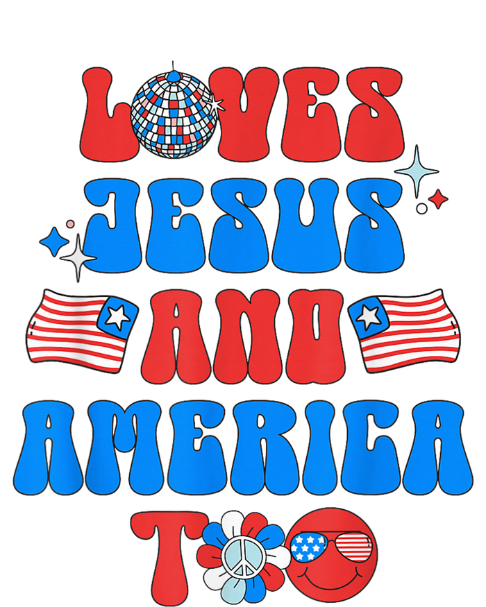 Groovy 70s Retro Loves Jesus and America Too Baby Bodysuit