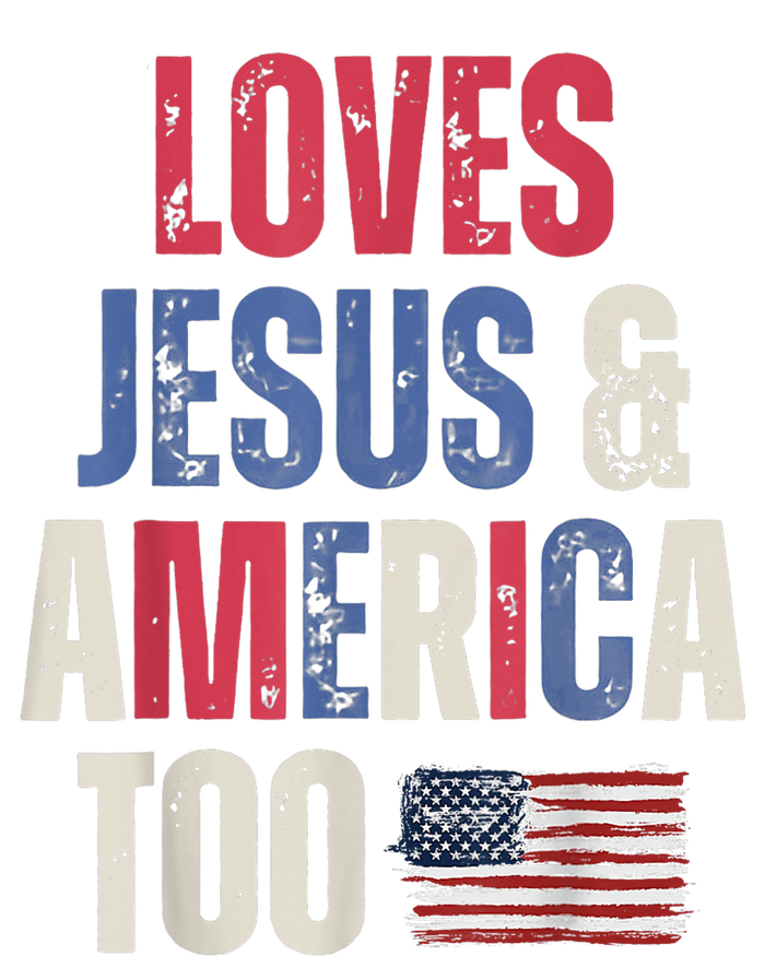 Vintage Loves Jesus And America Too Patriotic Proud USA Flag T-Shirt