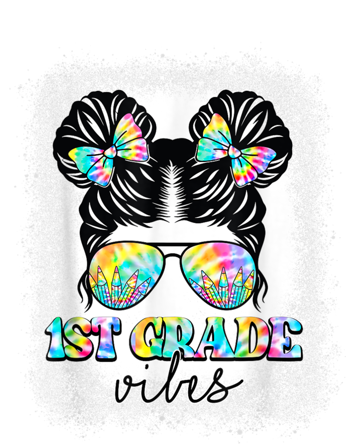 1st Grade Vibes Messy Hair Bun Girl Back To School First Day Pom Pom 12in Knit Beanie