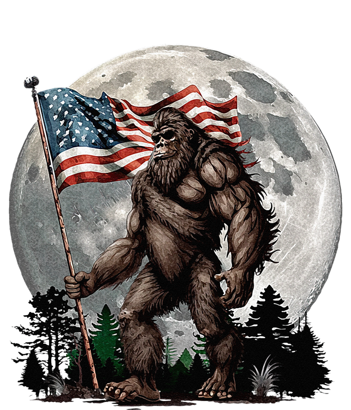 Bigfoot Sasquatch American Flag Full Moon Patriotic Flexfit Unipanel Trucker Cap