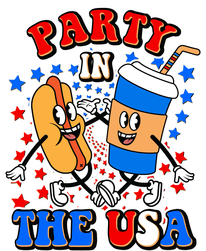 Funny Retro Party In The USA Retro Cartoon Hotdog Soda Pop Drink Premium T-Shirt