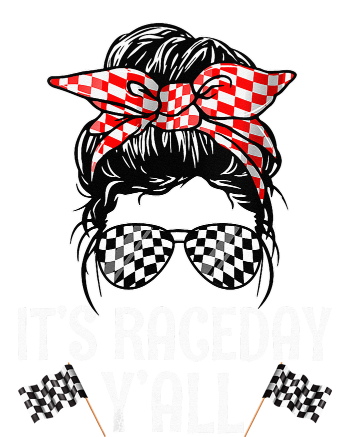 Its Race Day Yall Checkered Flag Racing Messy Bun 7-Panel Snapback Hat