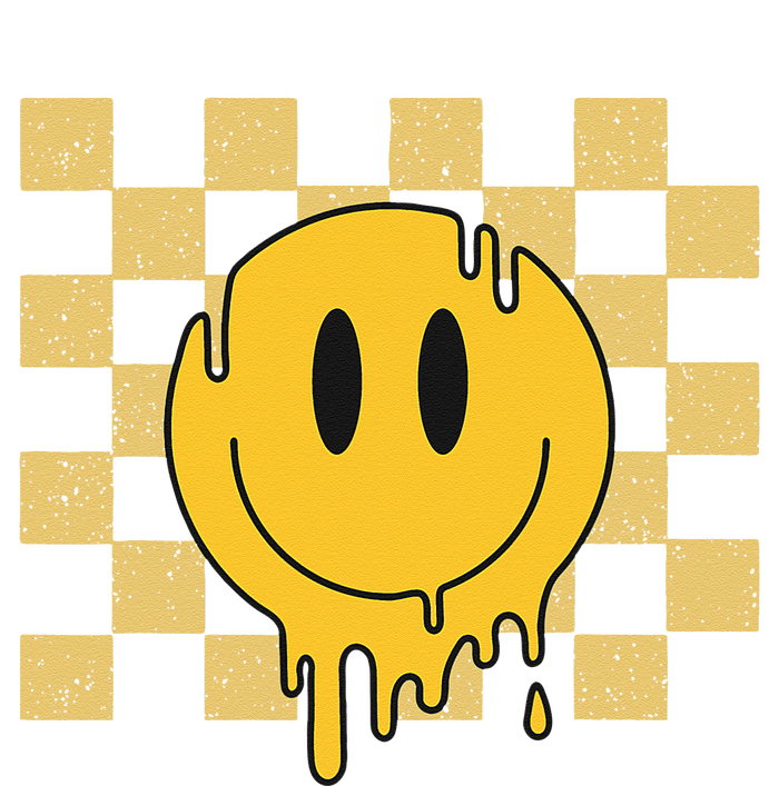 Cute Retro Happy Face Checkered Pattern Yellow Melting Face Sweatshirt