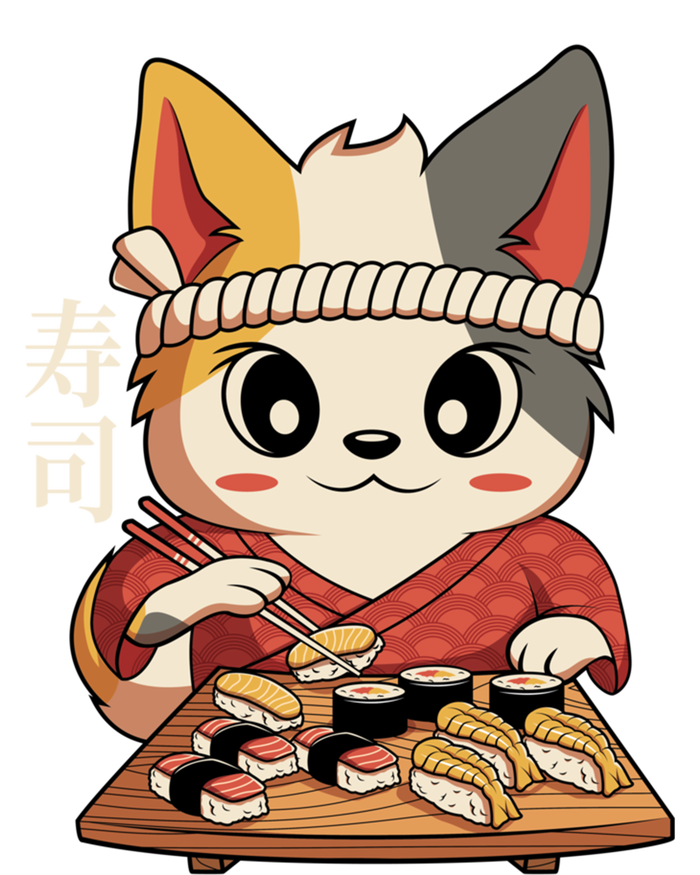 Kawaii Anime Cat Vintage Japanese Sushi Lover Cool Gift T-Shirt