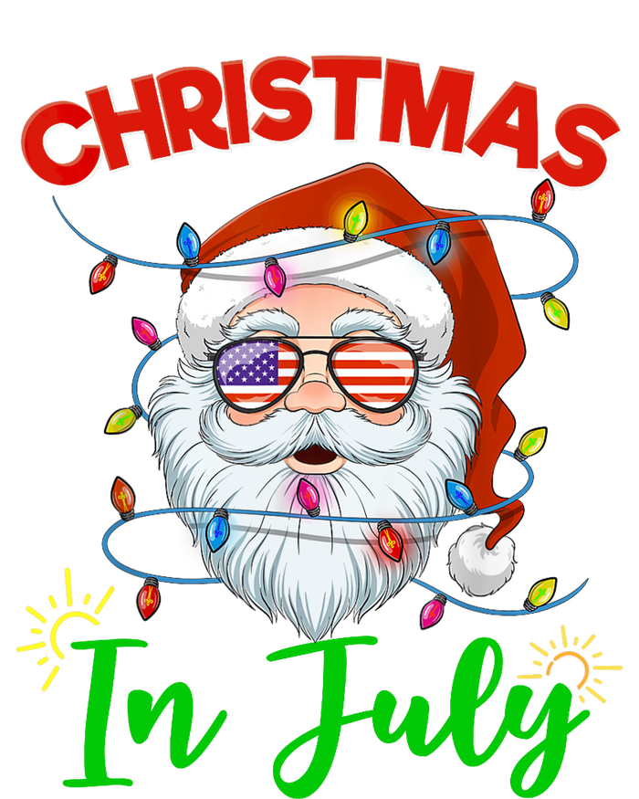 Christmas In July Santa Hat Sunglasses USA Flag Summer T-Shirt