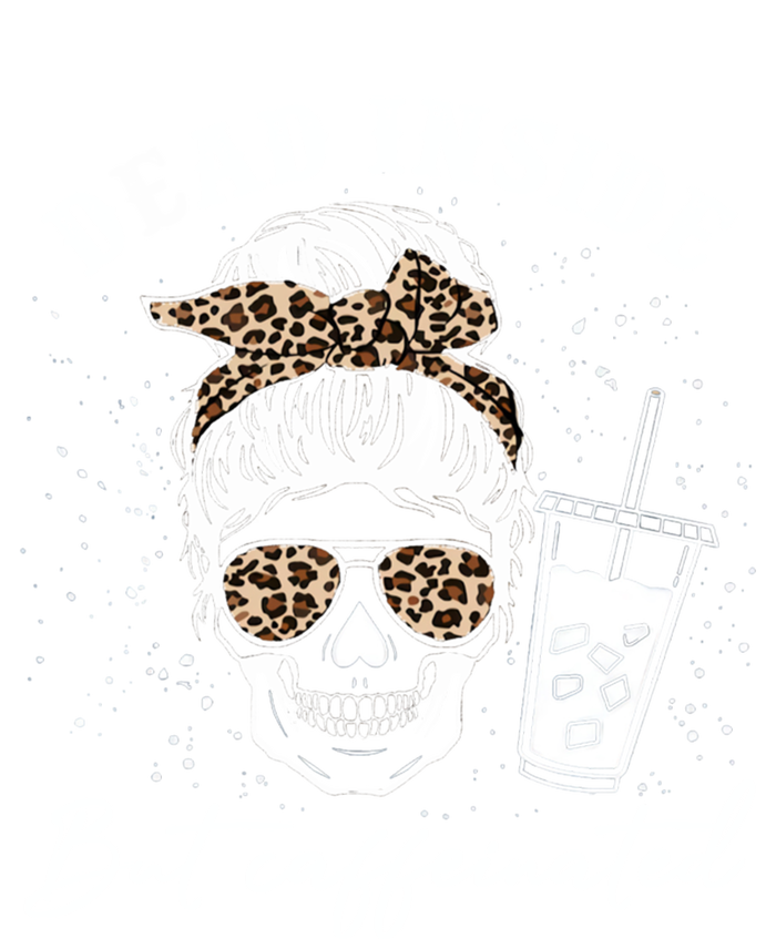 Dead Inside But Caffeinated Skeleton Messy Bun Skull Leopard Great Gift Striped Beanie with Solid Band