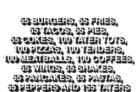 55 Burgers 55 Fries 55 Tacos 55 Pies 55 Cokes Button