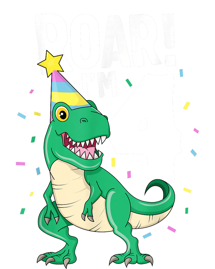 Roar I'm 4 T-Rex Birthday Dinosaur Happy Fourth 4th Party Women's Long Sleeve Flannel Pajama Set 