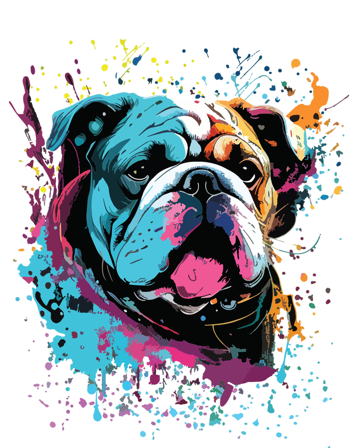 Colorful Splash Art English Bulldog Portrait Puppy Owner V-Neck T-Shirt