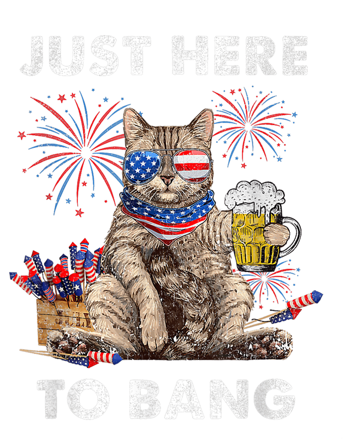 Just Here To Bang USA Flag Funny Beer 4th Of July Cat Lover High Crown Mesh Back Trucker Hat