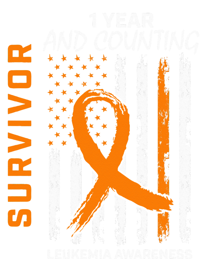 1 Year Cancer Free Orange Leukemia Survivor American Flag Women's V-Neck T-Shirt