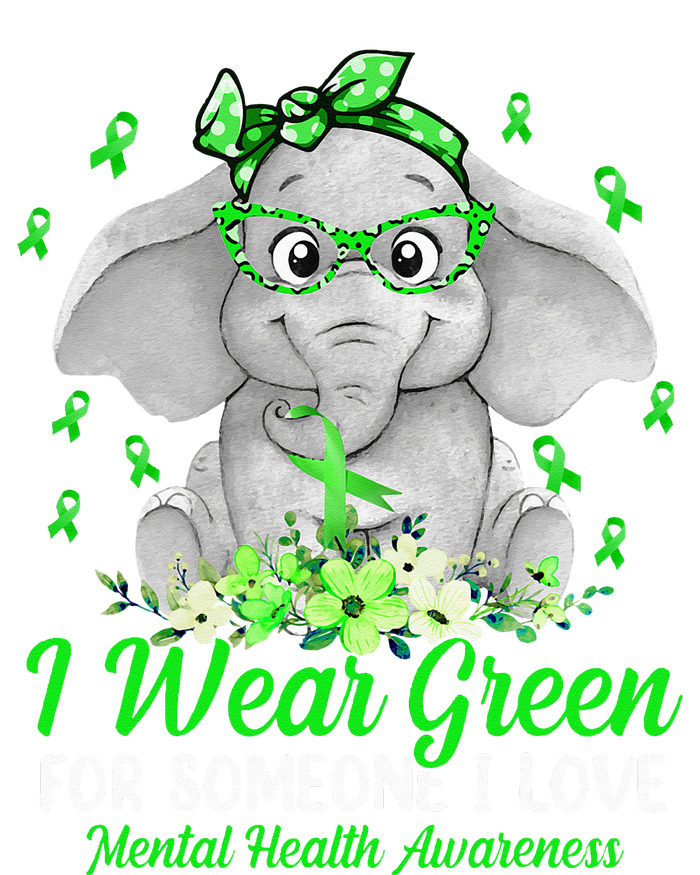 I Wear Green For Mental Health Awareness Ribbon Elephant T-Shirt