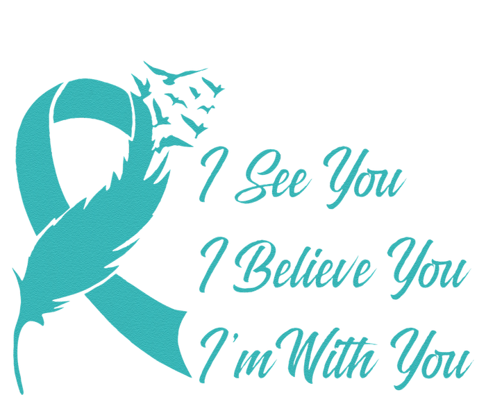 Teal Sexual Assault Awareness Green Feather Ribbon T-Shirt