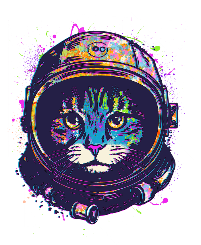 Colorful Paint Splat Astronaut Cat Ladies Long Sleeve Shirt