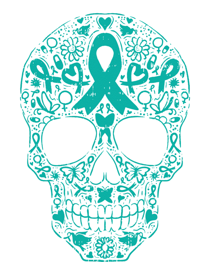 Sugar Skull Teal Ribbon Ovarian Cancer Awareness Mexican 7-Panel Snapback Hat