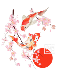 Cherry Blossom Koi Carp Fish Japanese Sakura Graphic Art Poster