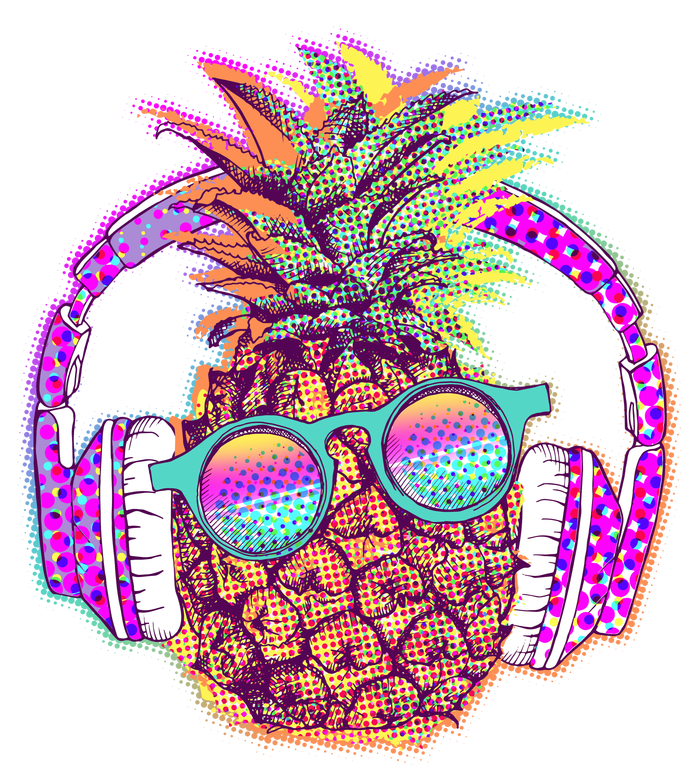 Pop Art Summer Time Headphones Pineapple T-Shirt