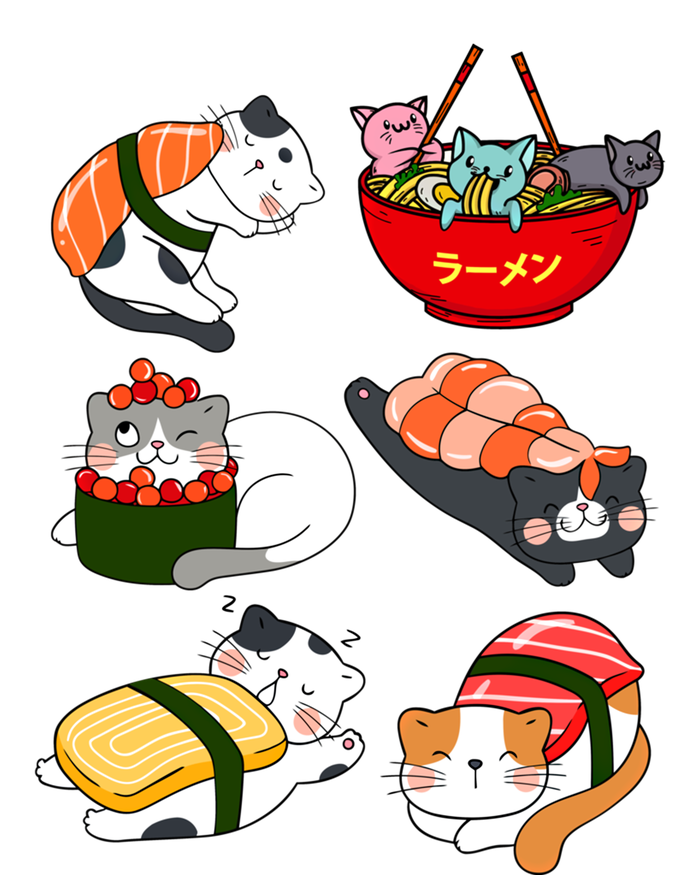 Sushi Cats Japanese Anime Kawaii Neko Lover Sushi Funny Great Gift T-Shirt