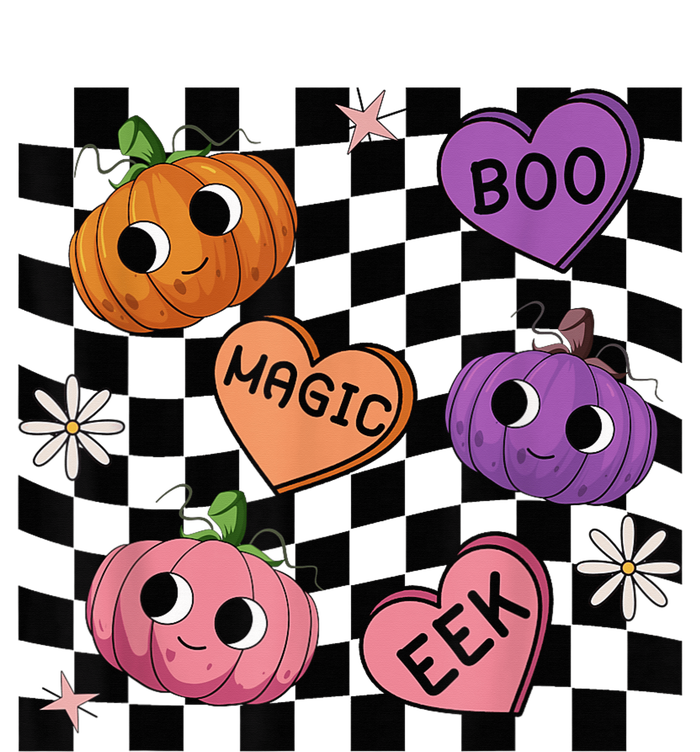 Funny Halloween Spooky Vibes Pumpkin Heart Boo Magic Checked T-Shirt