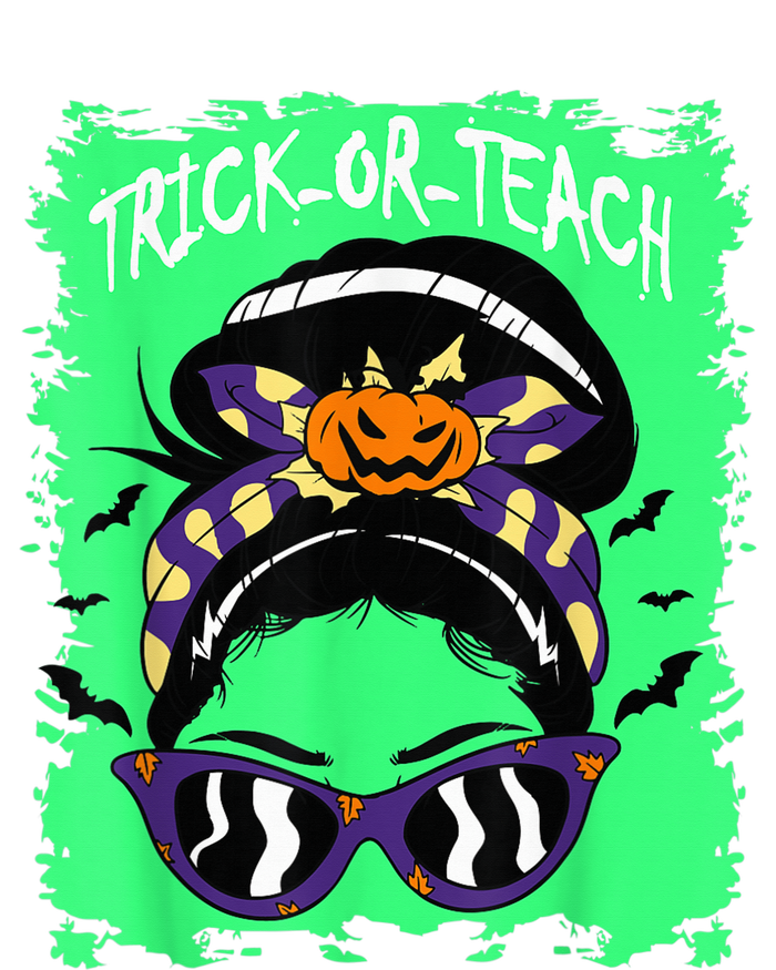 Trick or Teach Cute Halloween Teacher Messy Bun Retro Shades T-Shirt