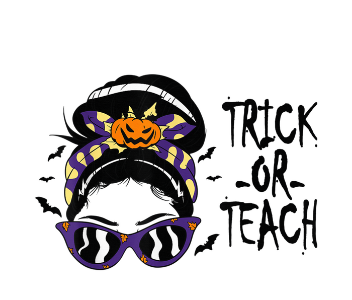 Trick or Teach Cute Halloween Teacher Messy Bun Retro Shades Kids T-Shirt