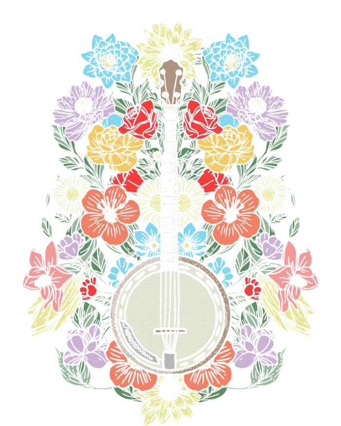 Banjo Flowers Vintage Stringed Bluegrass Folk Floral Design T-Shirt