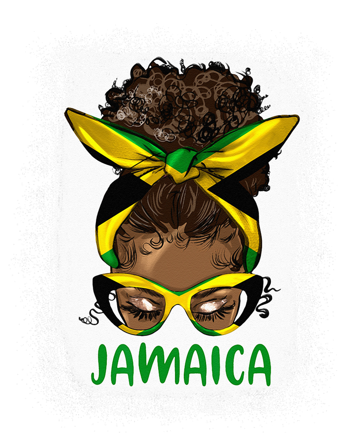 Afro Messy Bun Jamaica Flag Jamaican Girl Black Woman Womens Cotton Relaxed Long Sleeve T-Shirt