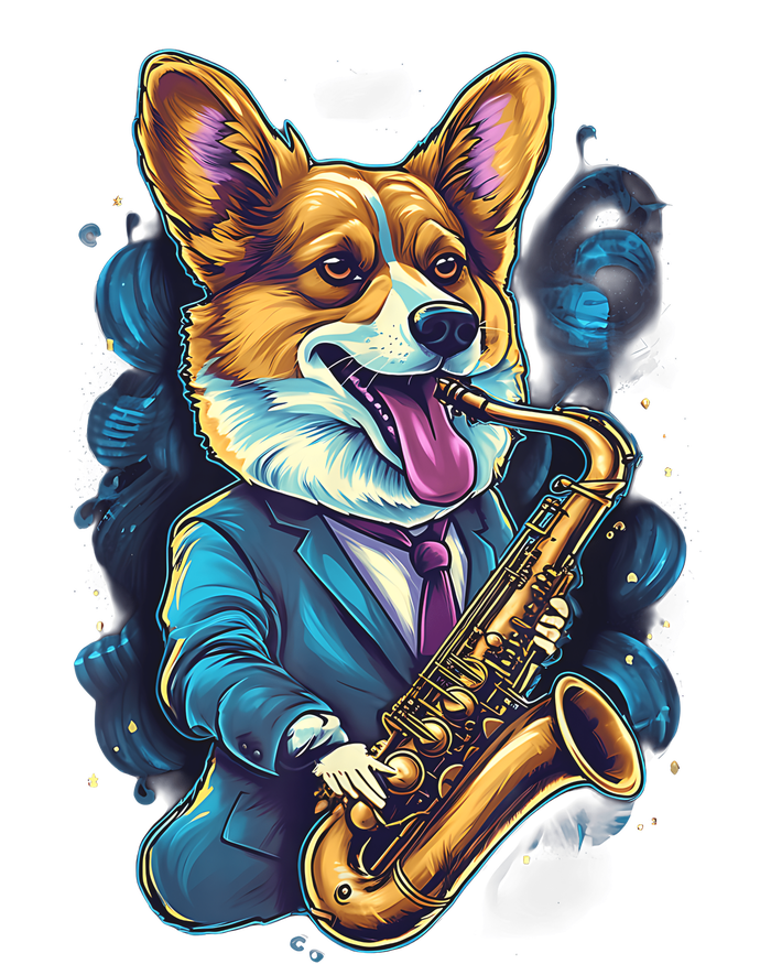 Jazz Musician Corgi Dog Saxophone Flexfit Unipanel Trucker Cap