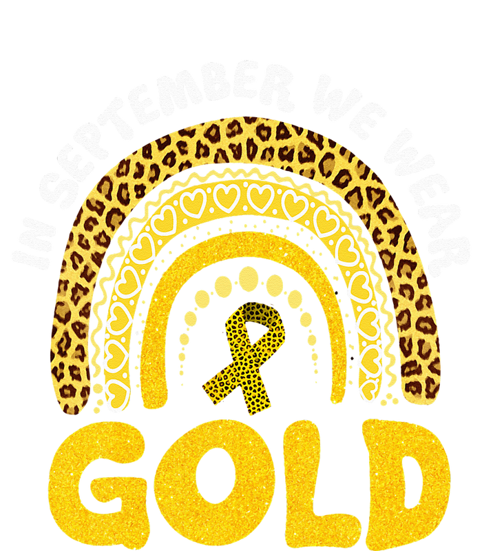 In September We Wear Gold Childhood Cancer Awareness Leopard Pom Pom 12in Knit Beanie