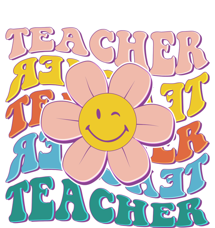 Retro Hippie Teacher Flower Smiley Emoji Sustainable Beanie