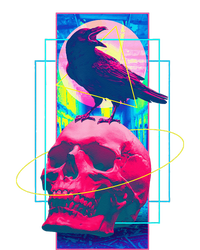 Vaporwave Skull & Crow Halloween Retro Aesthetic Art Tie-Dye T-Shirt